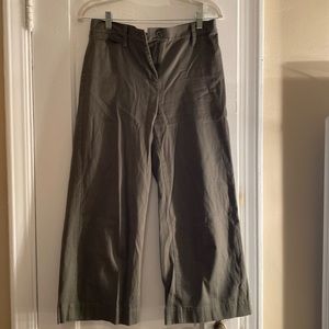 Olive Green Wide Leg Cropped Slacks